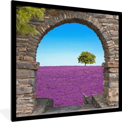 Produktbild von MuchoWow® Gerahmtes Poster Blumen - Lavendel - Baum - Ansicht 40x40 cm - Poster mit Schwarzem Bilderrahmen Wandposter Rahmen Foto Bilder - Mit Rahmen - Wanddekoration Schlafzimmer