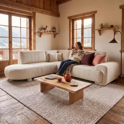 Produktbild von MUFFO 4-Sitzer Ecksofa MIRABEL L Links 285x255 cm Bouclé Creme, KI-generiertes Bild