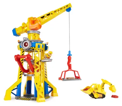 Produktbild von Rubble & Crew Rubble und Crew - Kran-Spielset Baupfoten Hof 68 cm, mit Rubble-Figur, Planierraupen-Fahrzeug und 340 g Build-it Kinetic Sand, Licht und Sound, ab 3 Jahren, Bau, 3 Jahr(e), AAA, Mehrfarbig