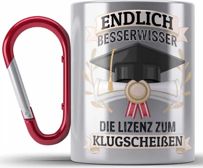 Produktbild von Trendation - Bachelor Abschluss Geschenk Edelstahl Tasse Karabiner Prüfung Bestanden Uni Graduation Geschenkidee - Endlich Besserwisser (Rot)