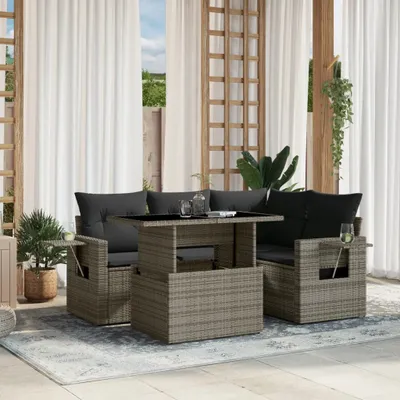 Produktbild von "Rabatt" 5-tlg. Garten-Sofagarnitur - mit sofa - mit Kissen Grau Poly Rattan - Lounge-Dining set CC10448
