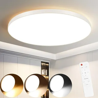 Image de Plafonnier LED ZMH blanc, rond, 28 cm, dimmable avec télécommande, plat, 30 W, pour cuisine, salon ou chambre à coucher