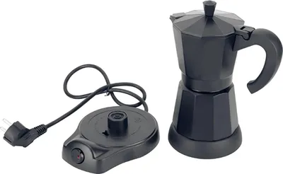 Espressokocher - Elektrischer Mokkakocher - Fassungsvermögen 300 ml / 6 Tassen - Aluminium - Spannung 220–240 V 50 Hz - EU-Stecker - Schwarz