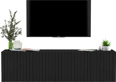 Produktbild von TV-Wandschrank TV-Schrank Glamour Elpis viertürig Modern Lindner Möbel 150cm x 37,5cm x 36,5cm Farbe: Schwarz matt - Italienische Tiefmattfolie
