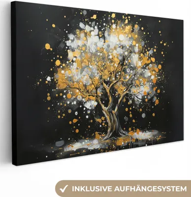 Obrázok produktu pre MuchoWow® - Plátno - Strom - Čierna - Zlatá - Biela - Moderné, nástenný obraz, nástenné dekorácie obrazy obývacia izba, 120x80cm