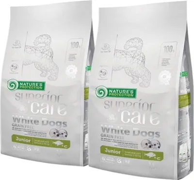 Produktbild von NATURE'S PROTECTION Superior Care White Dogs Grain Free Junior Small Białoryba – Trockenfutter für Welpen – 1 5 kg