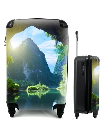 Produktbild von MuchoWow® Koffer Handgepäck Trolley Rollkoffer Kleine Reisekoffer mit 4 Rollen - Wasser - Höhle - Sonne - Natur - Pflanzen - Cabin Size < 55x40x23 cm & 55x40x20 cm - Fotokoffer - Kabinenkoffer - Boardgepäck - Reise-Box - Reisekoffer - Reisegepäck - Koffer mit Bild - Trolley für Kinder