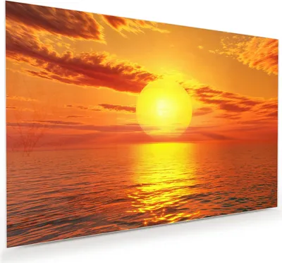 Produktbild von Glasbild 75x50cm in XXL für Wohnzimmer, Schlafzimmer Motiv Sonnenuntergang Meer
