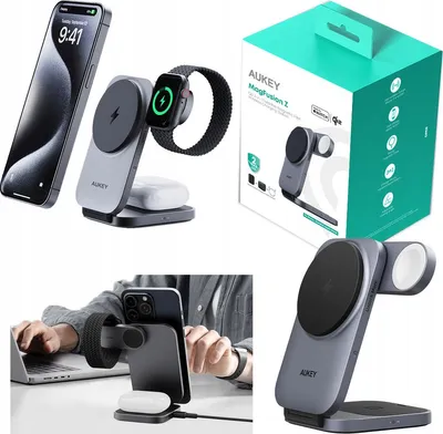 Zdjęcie produktu dla AUKEY LC-MC312, Wewnętrzna, Zewnętrzna, USB, Bezprzewodowe ładowanie, Szary, Czarny