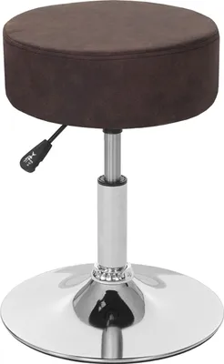 Obrázek produktu pro Stolička HWC-C22, sedací taburet make-up stolička, výškově nastavitelná Ø 35 cm  imitace semiše, vintage tmavě hnědá