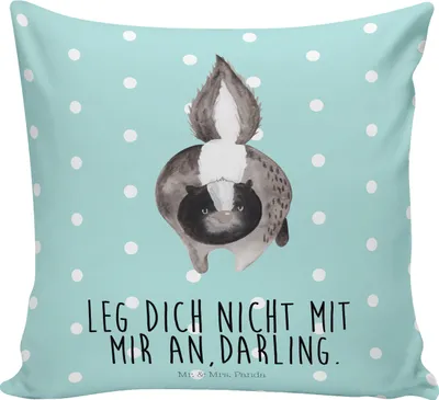 Produktbild von Mr. & Mrs. Panda Deko Kissen Stinktier Angriff - Türkis Pastell - Geschenk, Polsterkissen, Raubtier, Zierkissen, wütend, Polster, Stinker, Wildtier, Drohung, Dekokissen