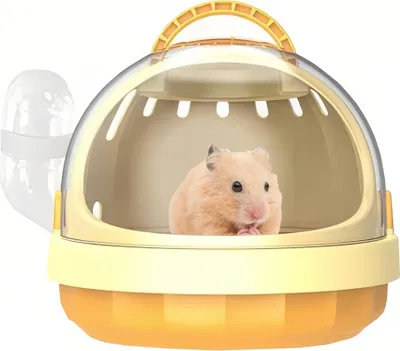 Produktbild von Kleintierkäfig Mit Wasserflasche, 18cm Tragbarer Hamster-Kleintier-Reisekäfig Mit Griff, Atmungsaktiver Meerschweinchenkäfig (Gelb)
