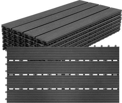 Zdjęcie produktu dla Zestaw płyt tarasowych Izrielar 60 z WPC, 30 x 60 cm, z systemem zatrzaskowym, zestaw 10 m², nowoczesny wygląd imitujący drewno, na taras i balkon, kolor antracytowy