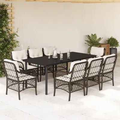 Produktbild von Design 9-tlg. Garten-Essgruppe mit Kissen Braun Poly Rattan, Gartenmöbel-Sets 2024 Neu