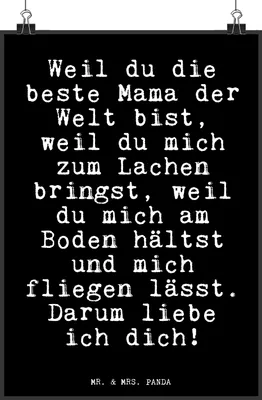 Produktbild von Mr. & Mrs. Panda Bild Weil du die beste... DIN A4 - Schwarz - Geschenk, Sprüche, Plakat, Muttertag, Mama Spruch, Liebe, wanddeko, drucke, Kunstdruck, Deko