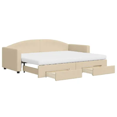 Productafbeelding van vidaXL Dagbed uitklapbaar met lades, crème, 80x200 cm, stof