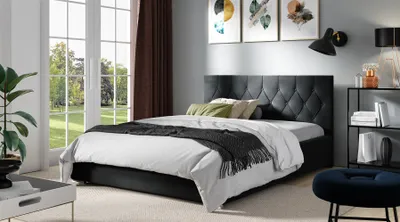 Produktbild von Polsterbett Schlafzimmerbett LORENA 180x200cm Komplettset in Stoff Alova Schwarz