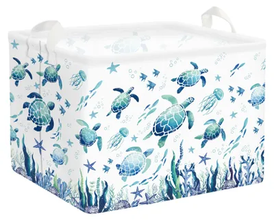 Faltbare Aufbewahrungsbox 36 L, Meeresmotive, blau