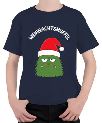 Produktbild von WEIHNACHTSMUFFEL Weihnachtsmonster Nikolausmütze sarkastisch Kinder T-Shirt, Navy, 128