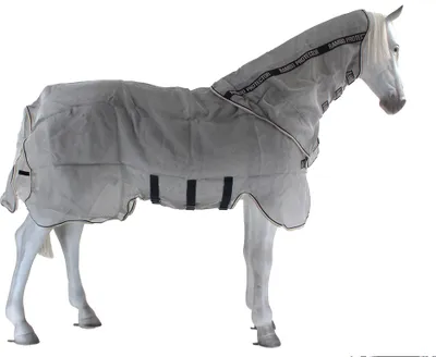 Produktbild von Horseware Ireland Fliegendecke Rambo Protector Plus Silver/Navy, White & Beige 145 (6'6)