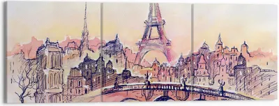 Produktbild von Bild auf Leinwand - Leinwandbild - Brücke Eiffle Illustration Frankreich - 150x50cm - Wand Bild - Wanddeko - Leinwanddruck - Bilder - Kunstdruck - Leinwand bilder - Wandkunst - CA150x50-2999