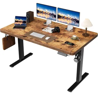 Obrázek produktu pro Výškově nastavitelný psací stůl o rozměrech 140x80 cm, vybavený 2 motory, s pracovní deskou o tloušťce 28 mm, barva hnědá