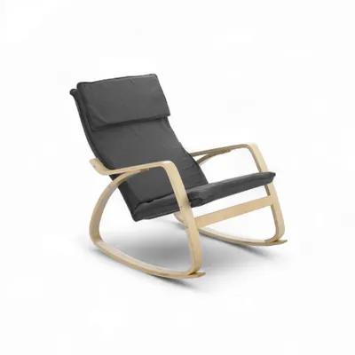 Produktbild von Kiwari® Ergo Schaukelstuhl mit Fußstütze, Metallrahmen mit Armlehnen aus Holz, 94 x 63 x 87 cm, Textilmaterial aus Polyester, abnehmbarer Bezug, Dunke