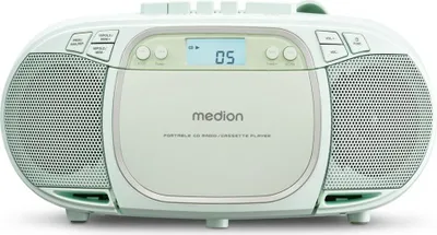 Immagine prodotto di MEDION E66476 Sistema audio stereo (boombox, lettore CD, MP3, cassetta, lettore portatile di cassette per bambini, radio FM, AUX, cuffie, alimentazione e batteria) verde