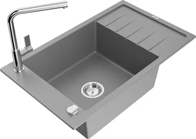 Produktbild von Mexen Elias 1 Becken-Granitspüle mit Abtropffläche und Mischbatterie Flora, Grau - 6511-71-670401-00