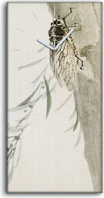 Produktbild von Dekor Leinwand Uhr Wandbild 30x60 Gemälde Asiatische Baum Zweige Blätter Insekt - weiße Hände