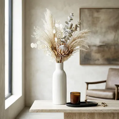 Keramikvase, Weiß, 25 cm, für Pampas und Trockenblumen