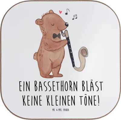 Produktbild von Mr. & Mrs. Panda Untersetzer für Gläser Bassethorn Klänge - Weiß - Geschenk, Kammermusik, bieruntersetzer, Tassenuntersetzer, Tee, Holzblasinstrument, gläseruntersetzer