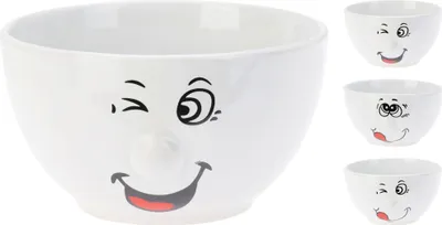 Produktbild von 6-tlg. Set Schalen mit lustigem Gesicht 500 ml Witzige Müslischalen - Dessertschalen aus Keramik - Servierschale für Salat & Suppe - Suppenschalen