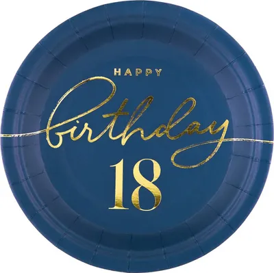 Image de Joyeux anniversaire 18 Pappteller, marineblau 18cm 6Stk.