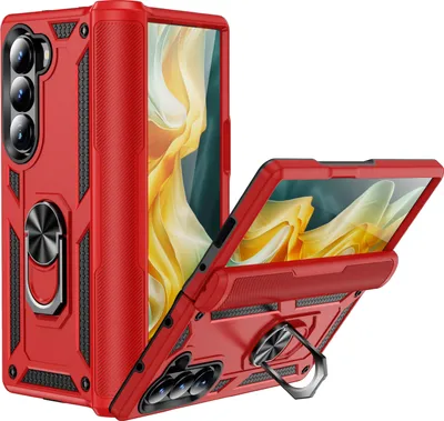 Produktbild von Schutzhülle für Samsung Galaxy Z Fold 6 Dual Layer Robust Militäre Fallschutz Hülle mit Ringhalterung Ständer Rot