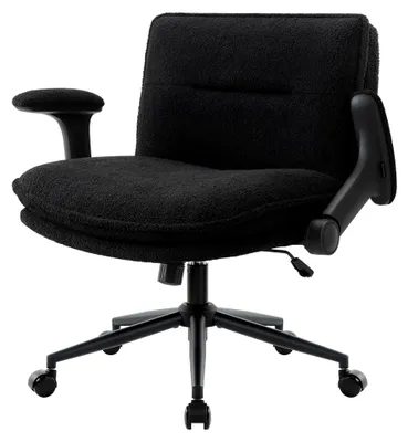 Produktbild von Schreibtischstuhl mit Schneidersitz, Bürostuhl mit verstellbaren Armlehnen und Rollen, ergonomisch, höhenverstellbar, Drehstuhl für Büro und Wohnzimmer, Schwarz