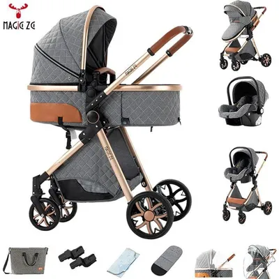 Image de Poussette combinées bebe 3 en 1, Poussette canne haute qualité - Sièges auto, nacelle, Avec grand panier, V9 Gris