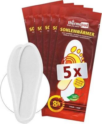 Obrázek produktu pro Ohřívače nohou XXL (velikost 43-46) – 5 párů vyhřívacích podložek pro dlouhotrvající teplo