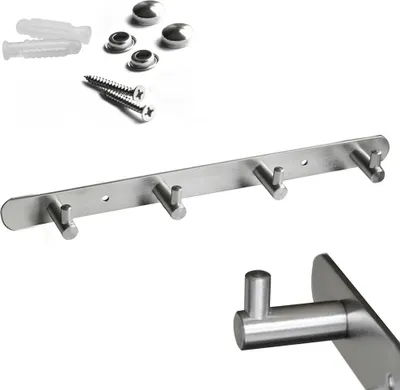Immagine prodotto di Appendiabiti da parete Binario a gancio in acciaio inox 4 ganci Appendiabiti da porta moderno