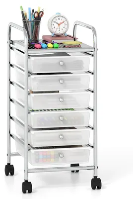 Produktbild von COSTWAY Rollcontainer mit 6 stapelbaren Schubladen, Ablage & Rollen, Rollwagen Schubladenwagen Nischenwagen schmal, Aufbewahrungswagen Metallgestell