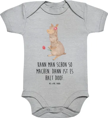 Produktbild von Mr. & Mrs. Panda Babybody Alpaka Blume 1. - 3. Monat - Heather Grey - Geschenk, Spruch, Lama, body kurzarm, overall baby, babykleidung, Lamas, Strampler