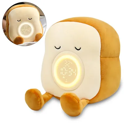 Produktbild von Wecklicht & Nachtlicht für Kinder, Toast Plüsch Wecker Nachtlicht, LED Nachtlampe, Multifunktion Kinder Wecker