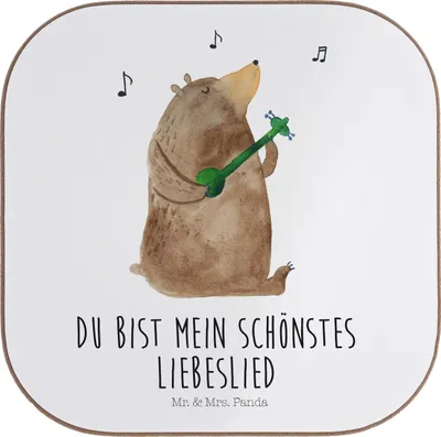 Produktbild von Mr. & Mrs. Panda Flaschenuntersetzer Bär Lied - Weiß - Geschenk, Holzuntersetzer, Teddy, Untersetzer für Gläser, gläseruntersetzer, Coaster, Freundin, Tassen, Spruch