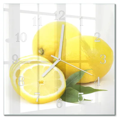 Immagine prodotto di Orologio da parete Tulup Glasuhr, orologio da cucina, vetro vero, 30x30 cm, design moderno e decorativo, silenzioso, lancette bianche, motivo: limoni
