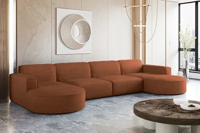 Produktbild von Kaiser Möbel Ecksofa Designer MODENA U XL stoff Dicker cord Poso Ziegel