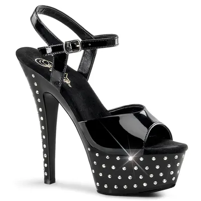 Image de STARDUST-609 Sandales à plateau y Pleaser à talons hauts, noires, vernies, ornées de strass
