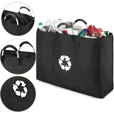 Image de Poubelle de tri sélectif - Système de tri des déchets - 96 litres - 3 compartiments - Pour le papier, le plastique et le verre - Pliable - Polyester