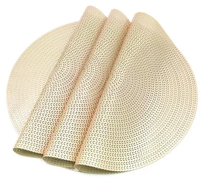 4er-Set runde Platzsets, PVC, goldfarben, Ø 35 cm, hitzebeständig