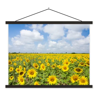 Produktbild von MuchoWow® Textilposter Sonnenblumen - Blumen - Wolken - Natur - Gelb - Landschaft 150x113 cm mit holzfarbenen Rahmen - Poster