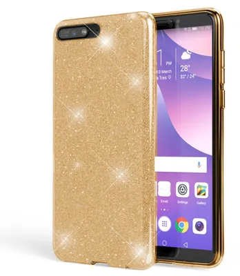 Image de Housse de portable NALIA compatible avec Huawei Y6 2018, Glitter Silikon Case Back Cover Gold